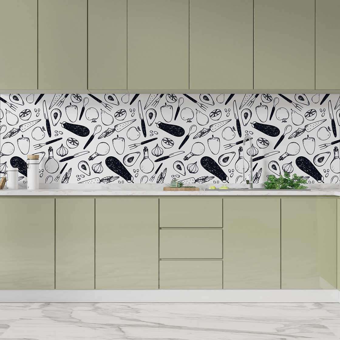 Autocolant bucătărie Black and White Food Pattern - clevny.ro