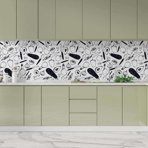 Autocolant bucătărie Black and White Food Pattern - clevny.ro