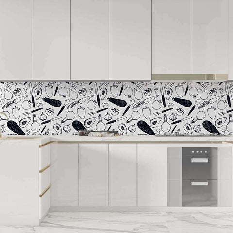Autocolant bucătărie Black and White Food Pattern - clevny.ro