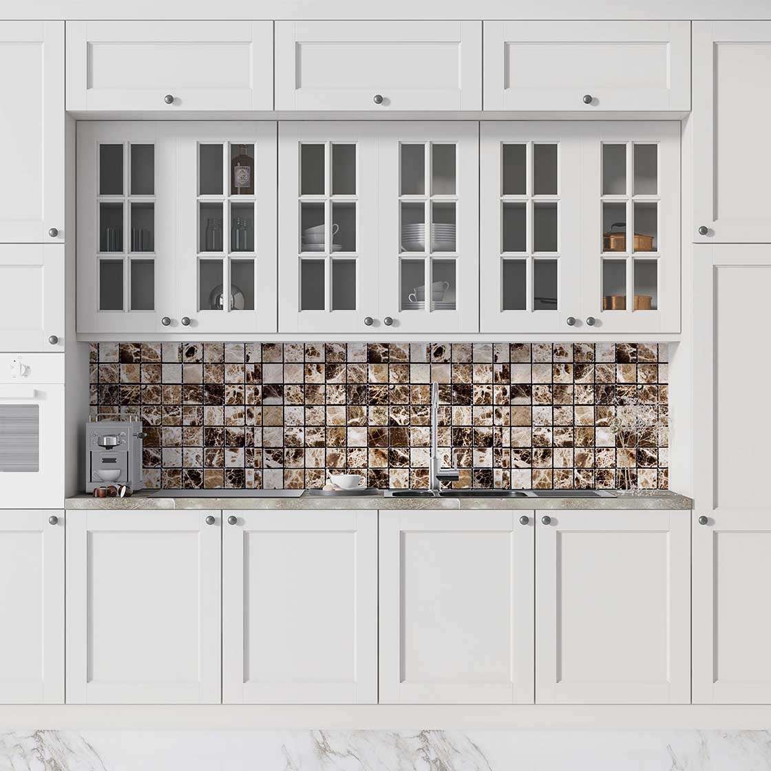 Autocolant bucătărie Brown and White Marble Wall - clevny.ro