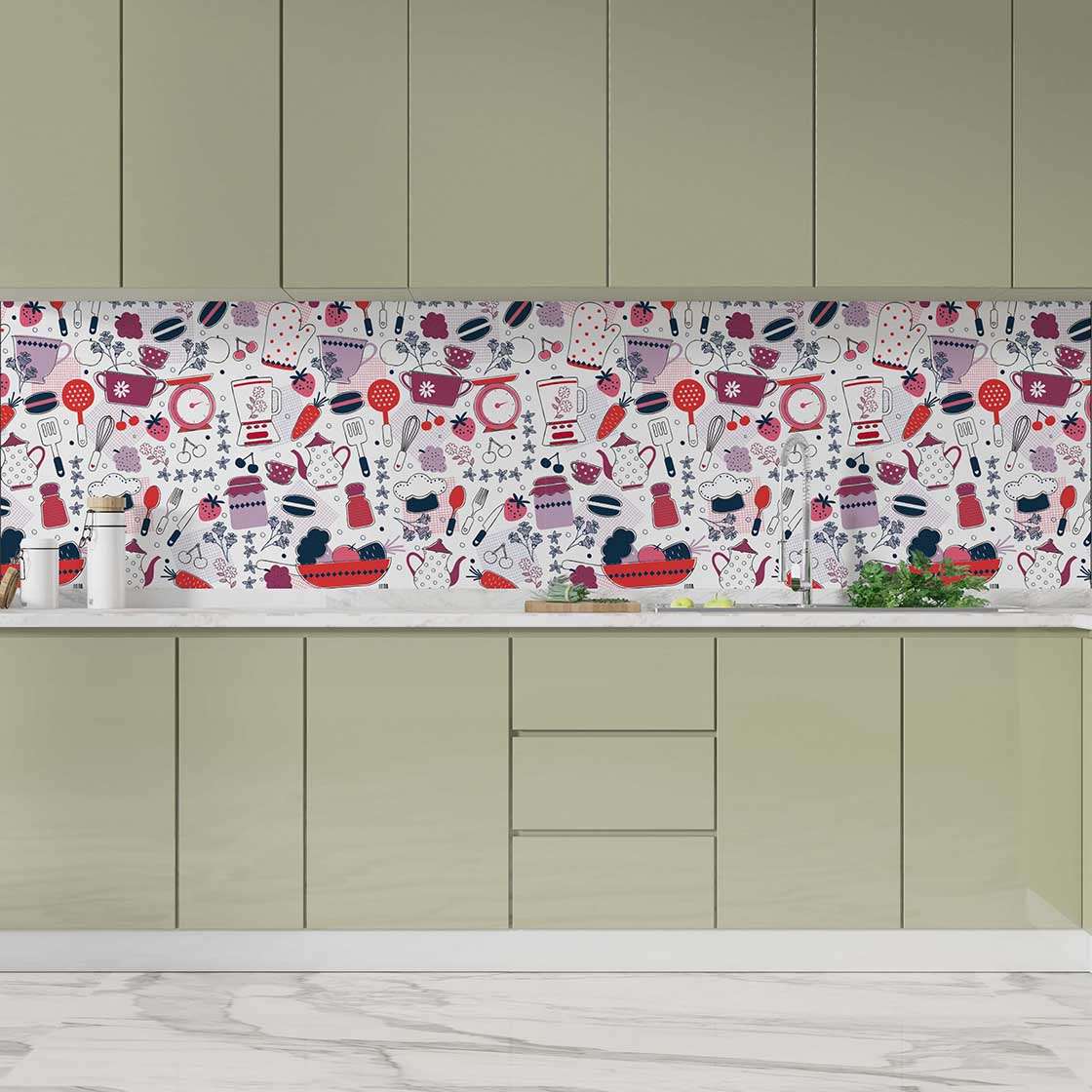 Autocolant bucătărie Colorful Kitchen Pattern - clevny.ro