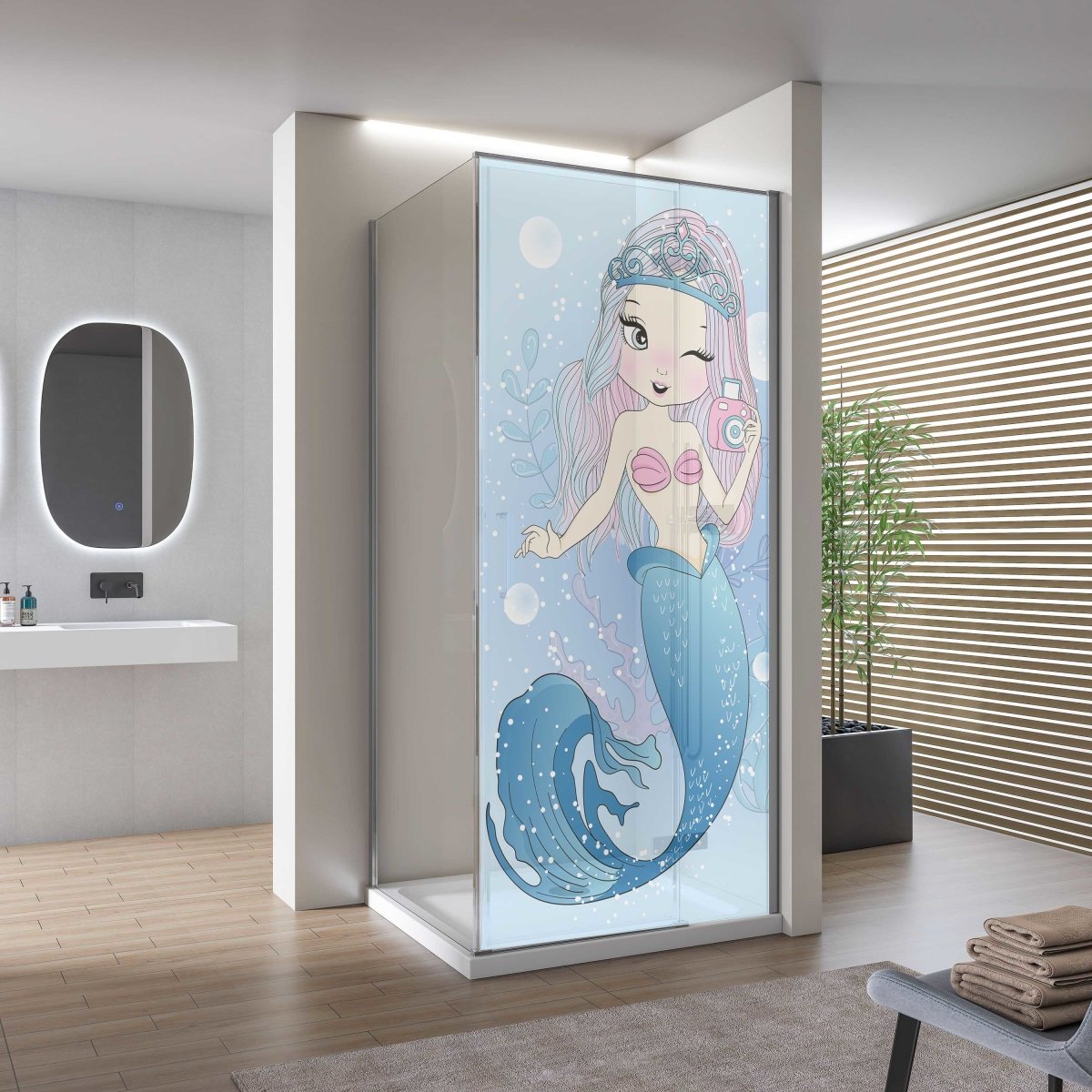 Autocolant Cabină Duș Cute Mermaid - clevny.ro