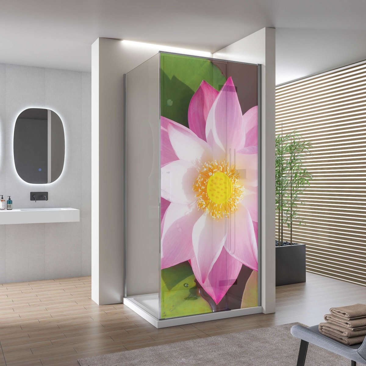 Autocolant Cabină Duș Pink Lotus Flower - clevny.ro