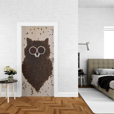 Autocolant ușă Coffee Owl - clevny.ro