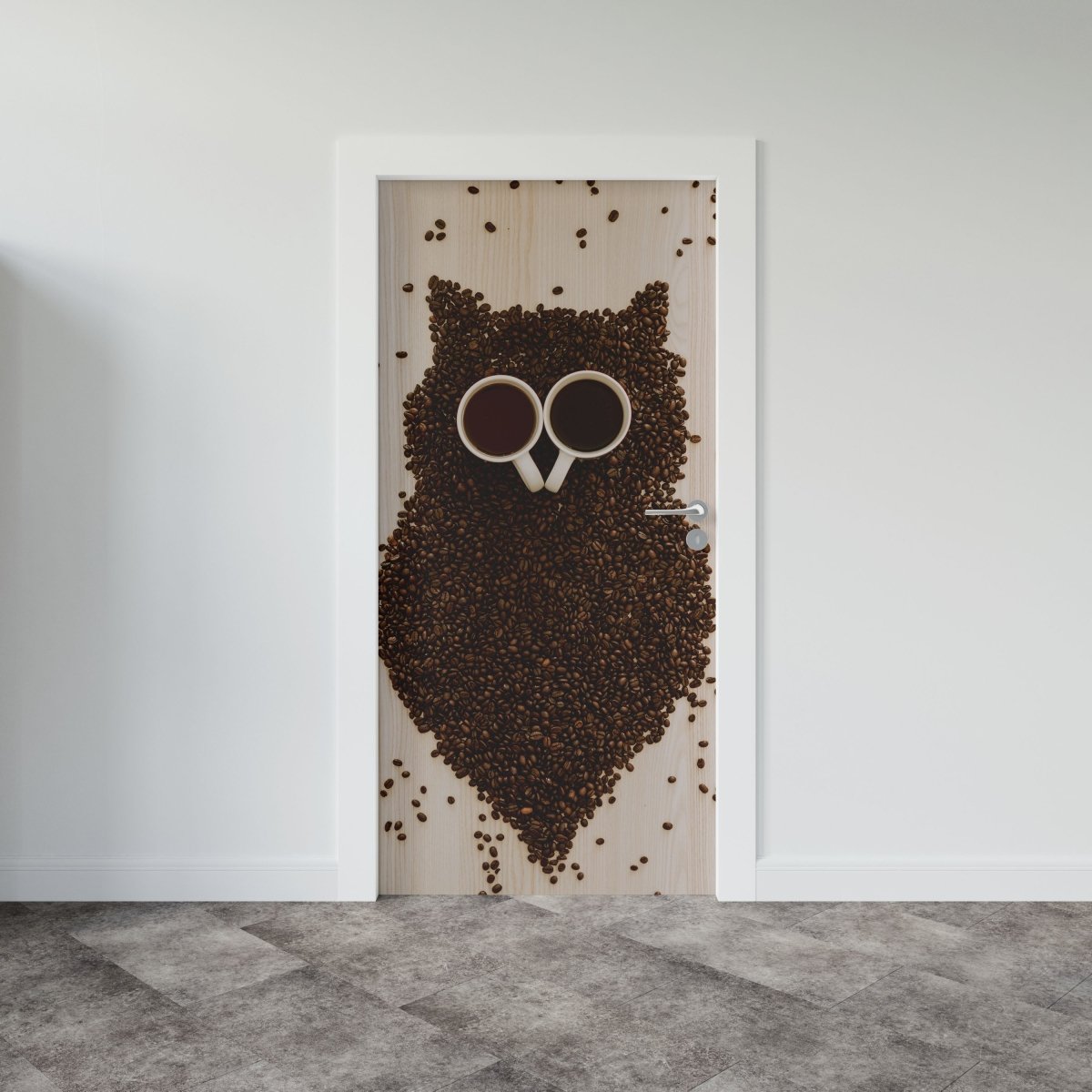 Autocolant ușă Coffee Owl - clevny.ro