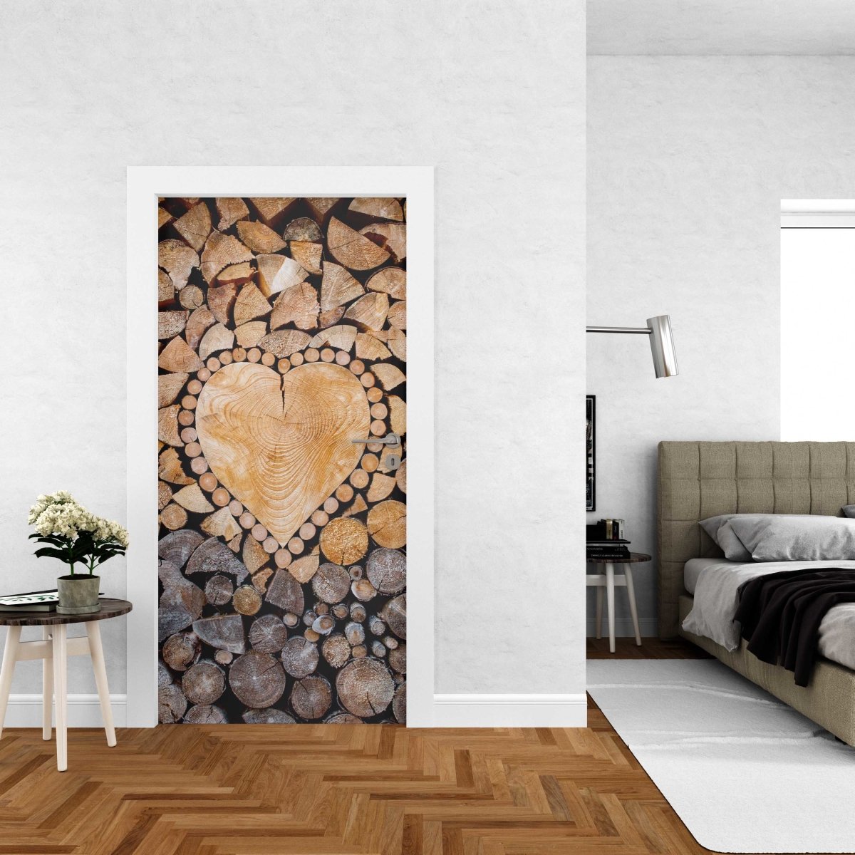 Autocolant ușă Heart Wood - clevny.ro
