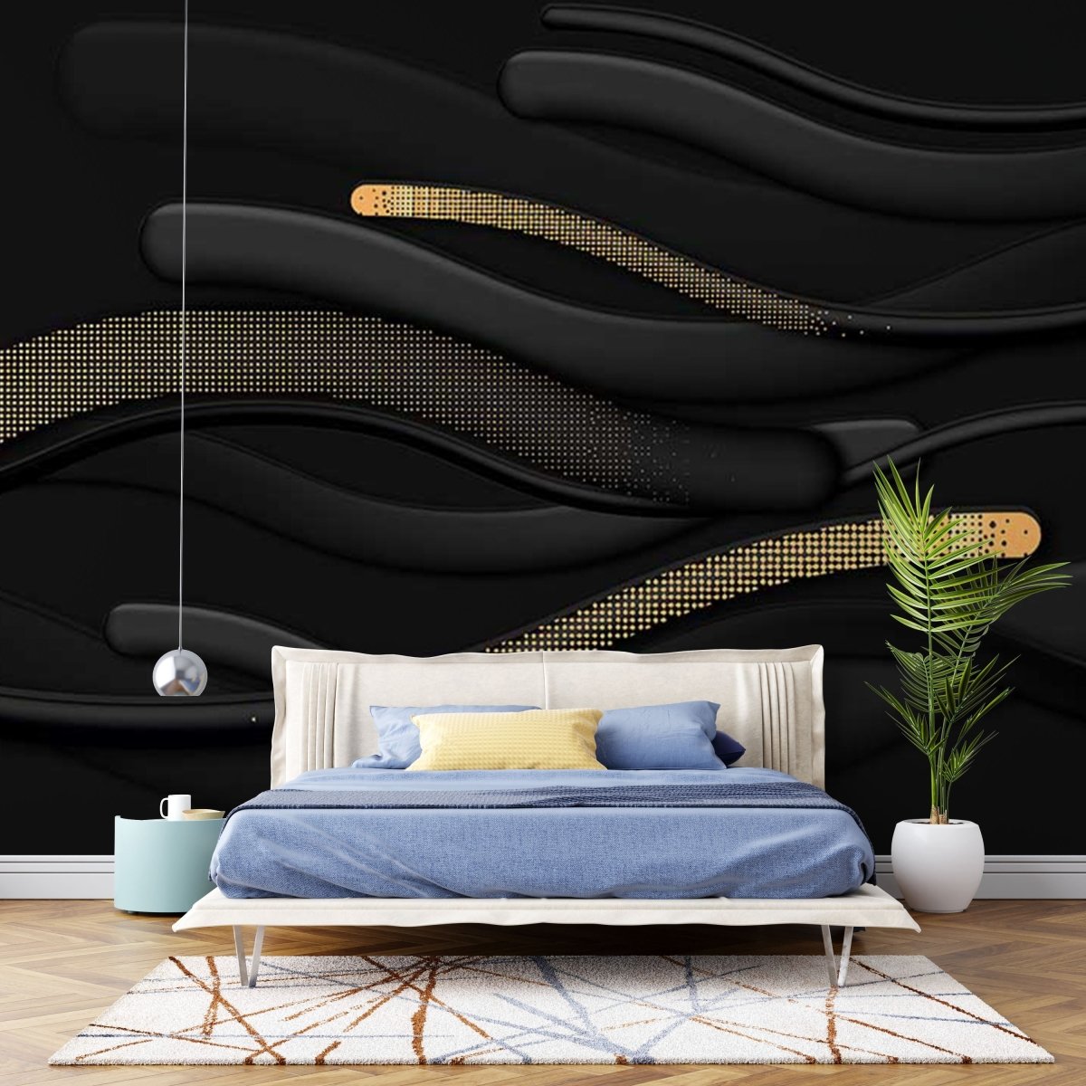 Fototapet Black and Gold Curves Lines - clevny.ro
