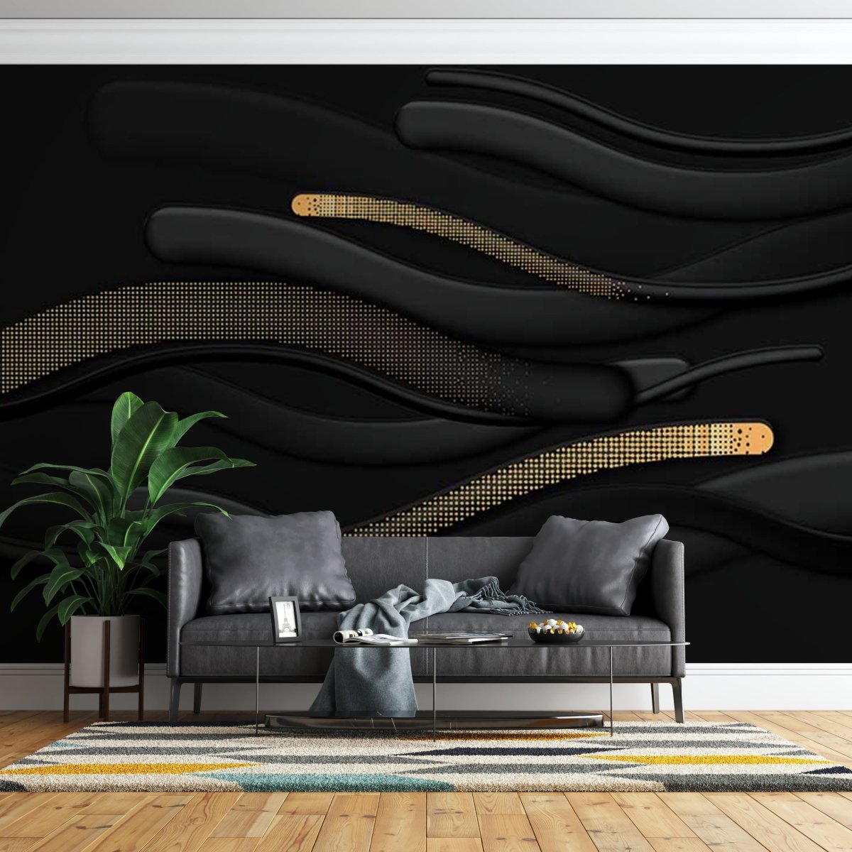 Fototapet Black and Gold Curves Lines - clevny.ro