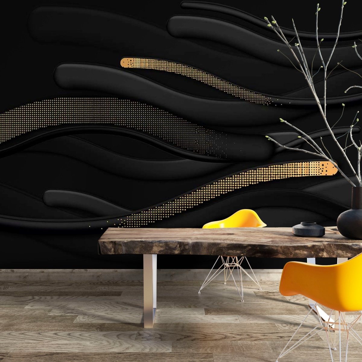 Fototapet Black and Gold Curves Lines - clevny.ro