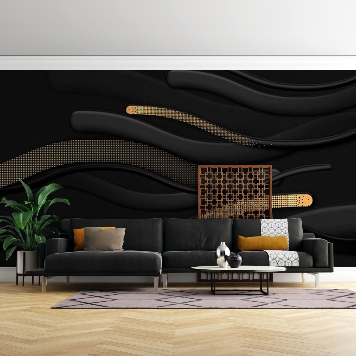 Fototapet Black and Gold Curves Lines - clevny.ro