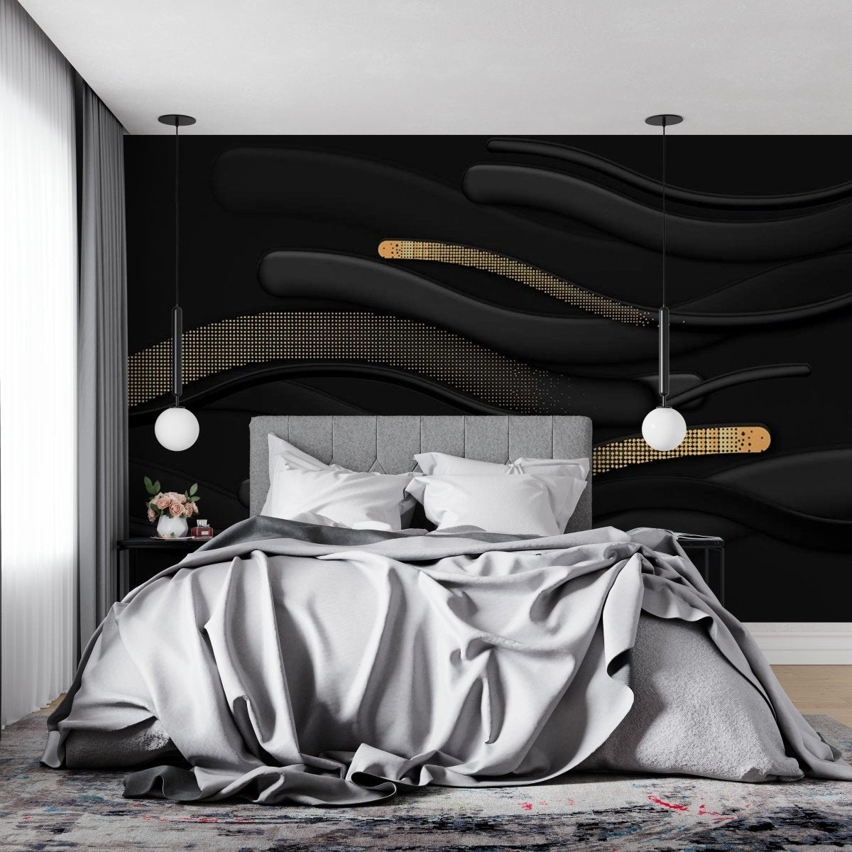 Fototapet Black and Gold Curves Lines - clevny.ro