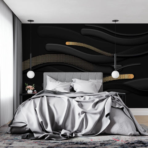 Fototapet Black and Gold Curves Lines - clevny.ro