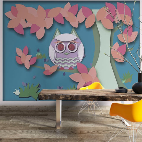 Fototapet Cartoon Bird with Flowers - clevny.ro