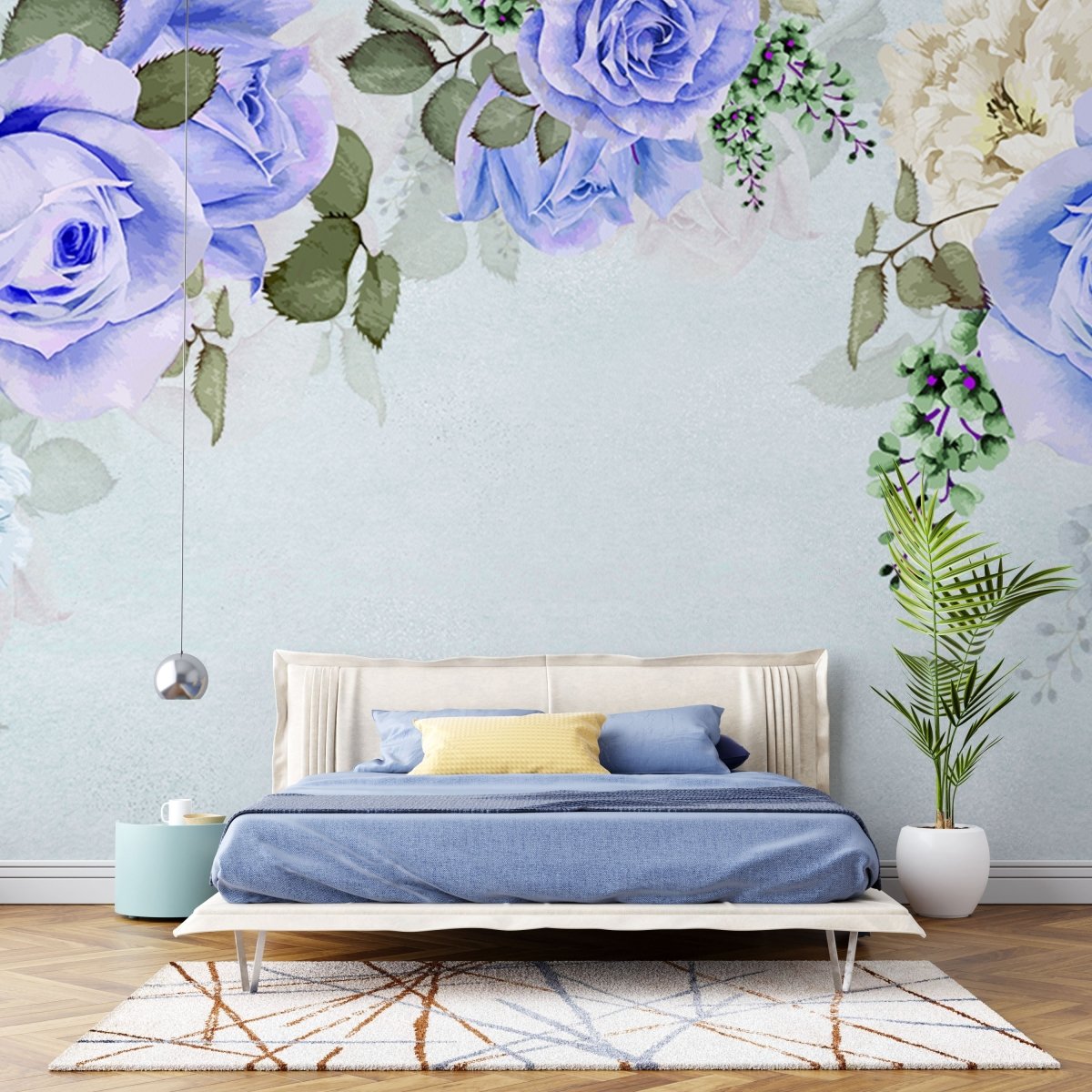 Fototapet Large Blue Roses in Pastel Colors - clevny.ro