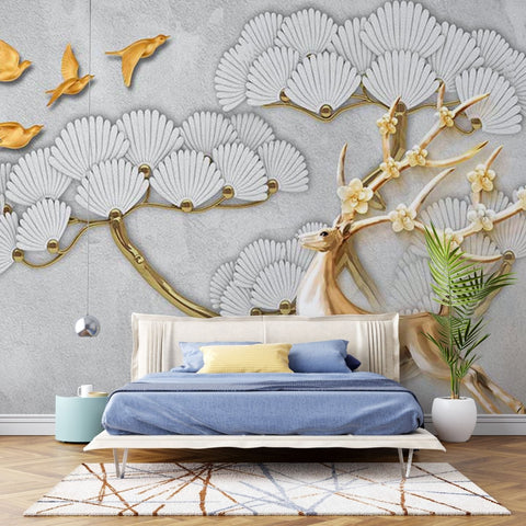 Fototapet Large Golden Tree with Abstract Flowers - clevny.ro