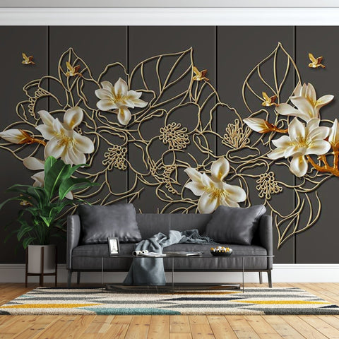 Fototapet Magnolia Flowers with Lines - clevny.ro