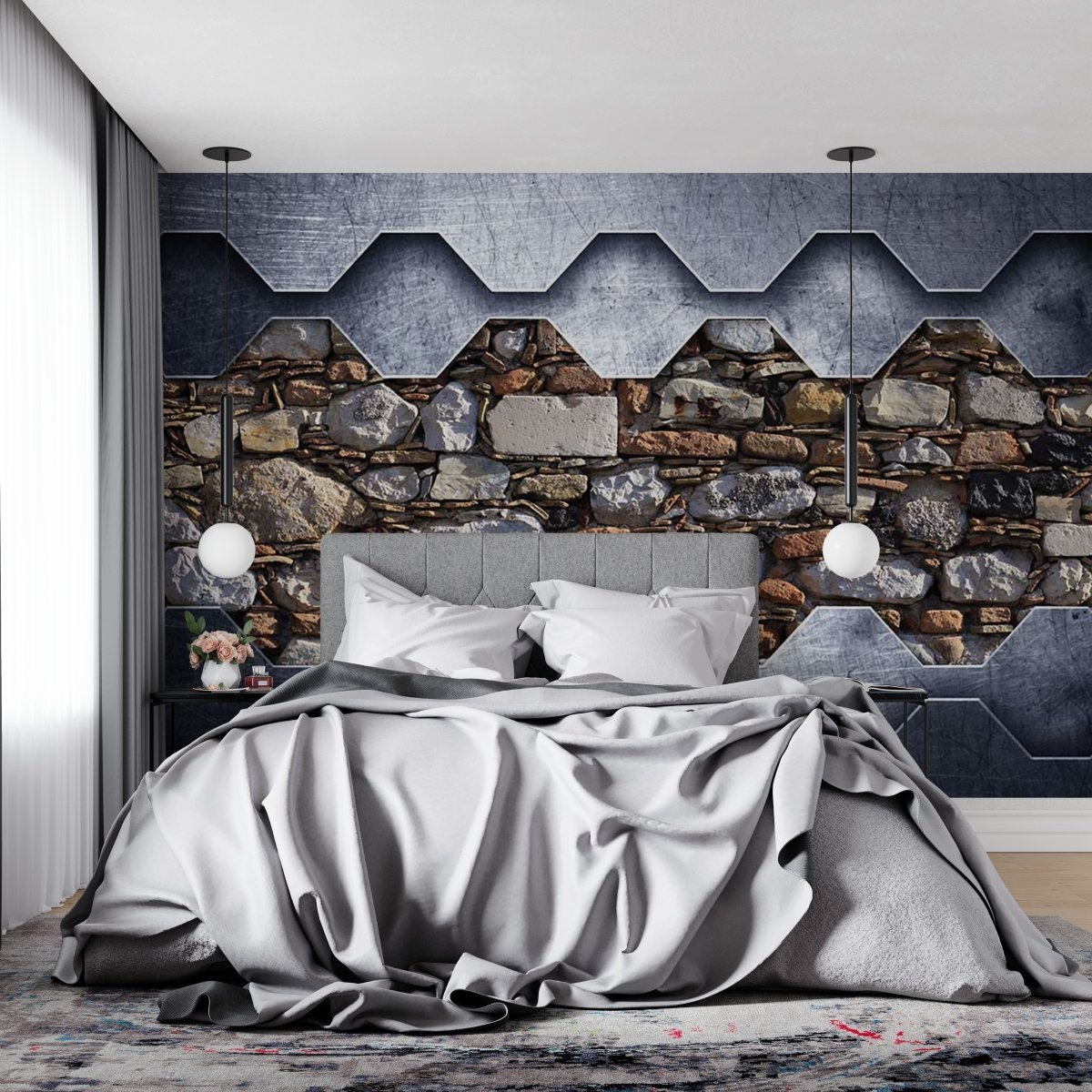 Fototapet Od Stone Wall in a Metal Frame - clevny.ro