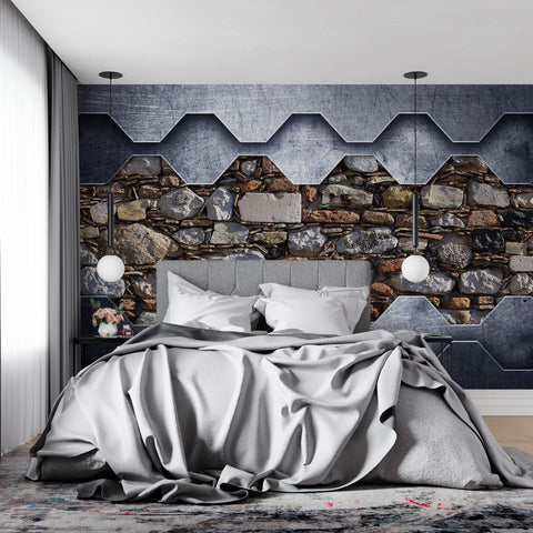 Fototapet Od Stone Wall in a Metal Frame - clevny.ro