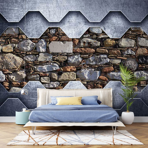 Fototapet Od Stone Wall in a Metal Frame - clevny.ro