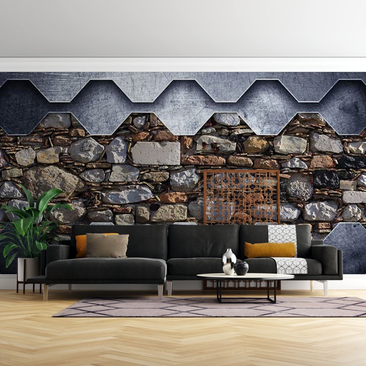 Fototapet Od Stone Wall in a Metal Frame - clevny.ro