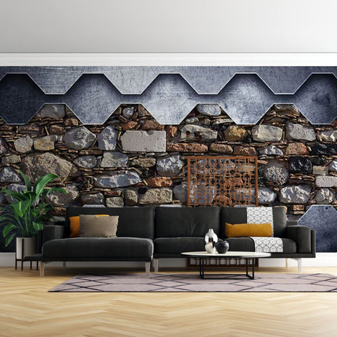 Fototapet Od Stone Wall in a Metal Frame - clevny.ro