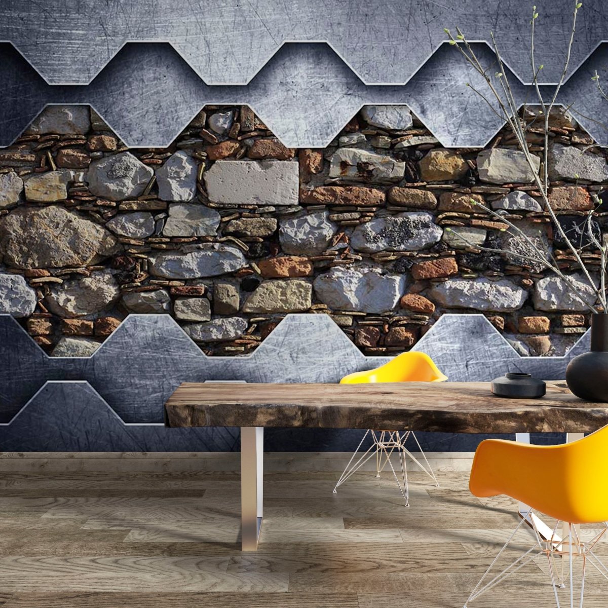 Fototapet Od Stone Wall in a Metal Frame - clevny.ro