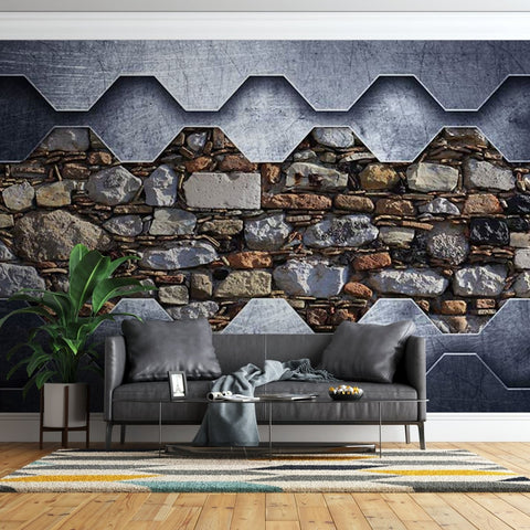 Fototapet Od Stone Wall in a Metal Frame - clevny.ro