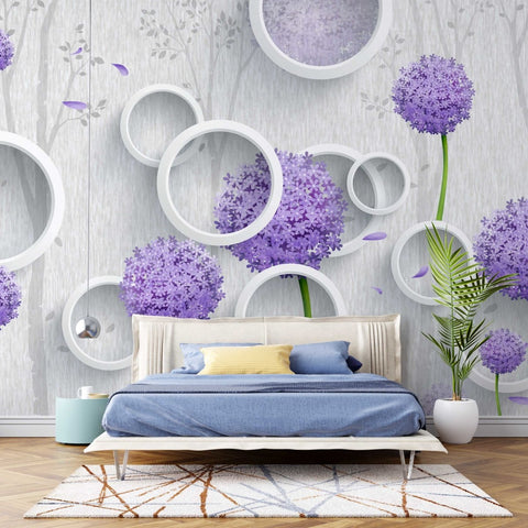 Fototapet Purple Dandelions with Circles - clevny.ro