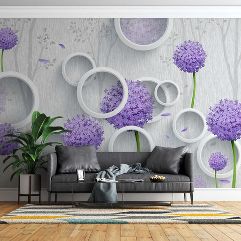 Fototapet Purple Dandelions with Circles - clevny.ro