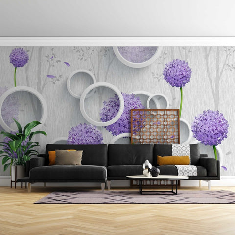 Fototapet Purple Dandelions with Circles - clevny.ro