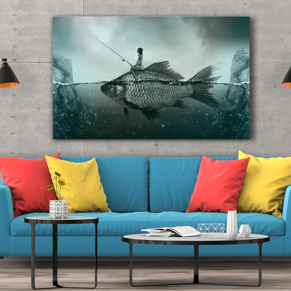 Tablou Canvas Artistic Fish with Woman Fishing - clevny.ro