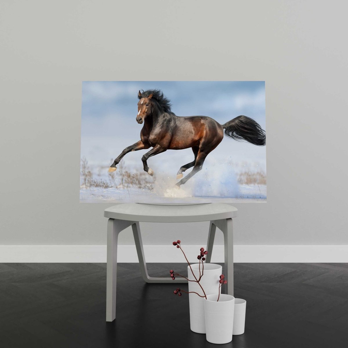 Tablou Canvas Bay Horse in Snow - clevny.ro