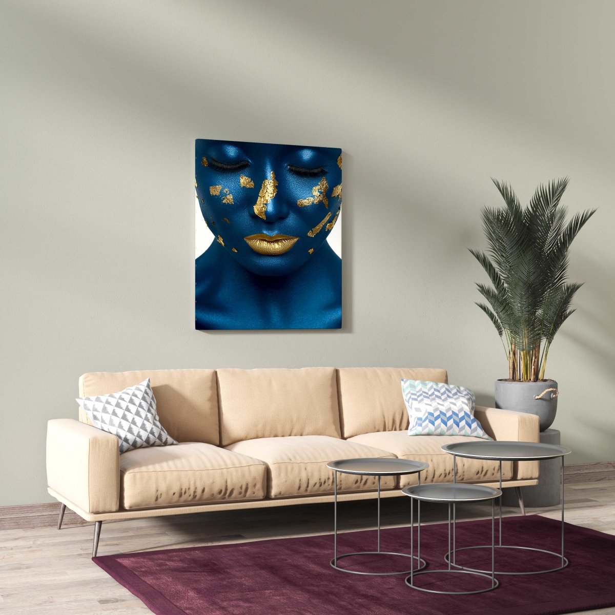 Tablou Canvas Blue Skin and Gold Lips - clevny.ro