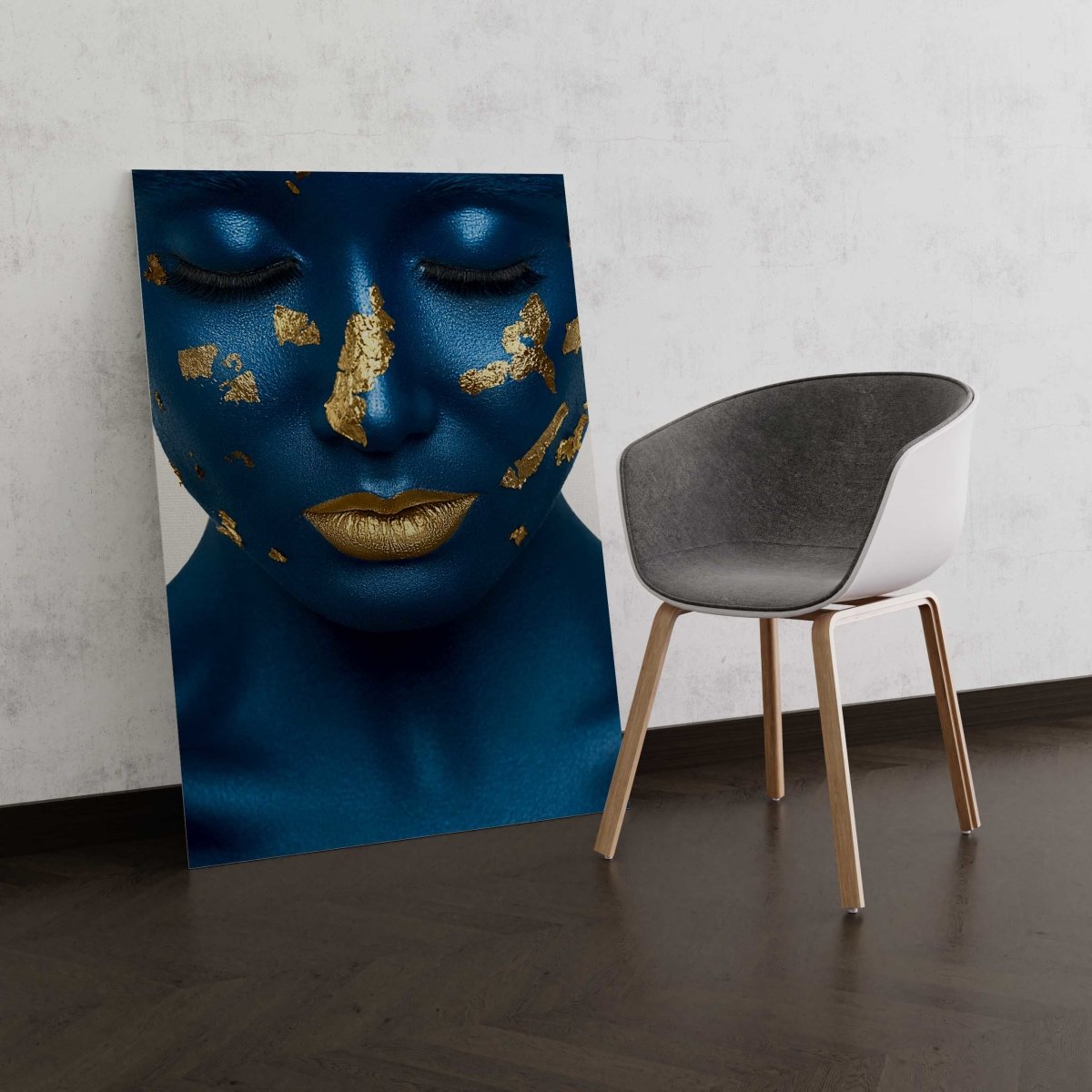 Tablou Canvas Blue Skin and Gold Lips - clevny.ro