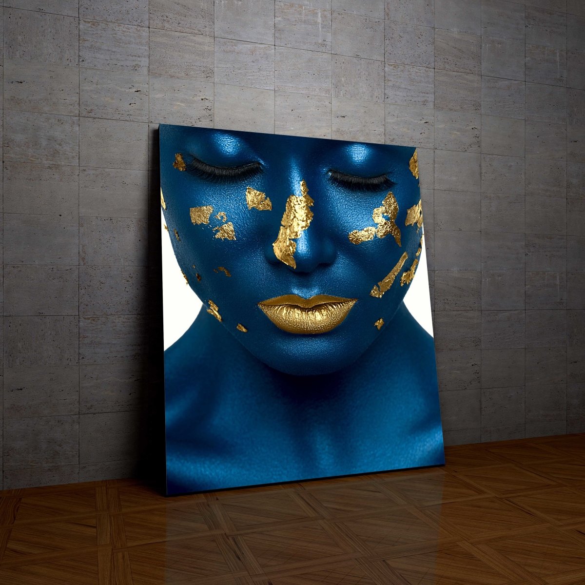 Tablou Canvas Blue Skin and Gold Lips - clevny.ro
