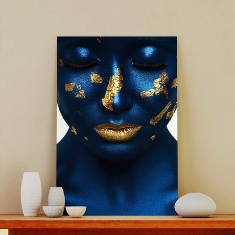 Tablou Canvas Blue Skin and Gold Lips - clevny.ro