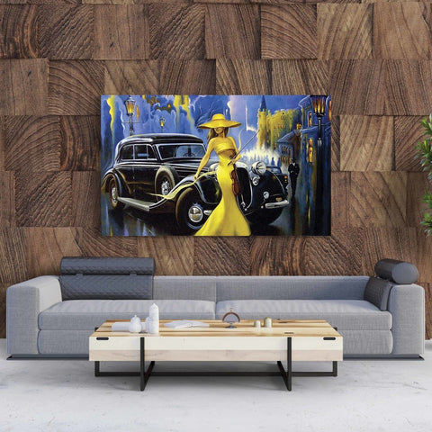 Tablou Canvas Car and Girl Old City - clevny.ro