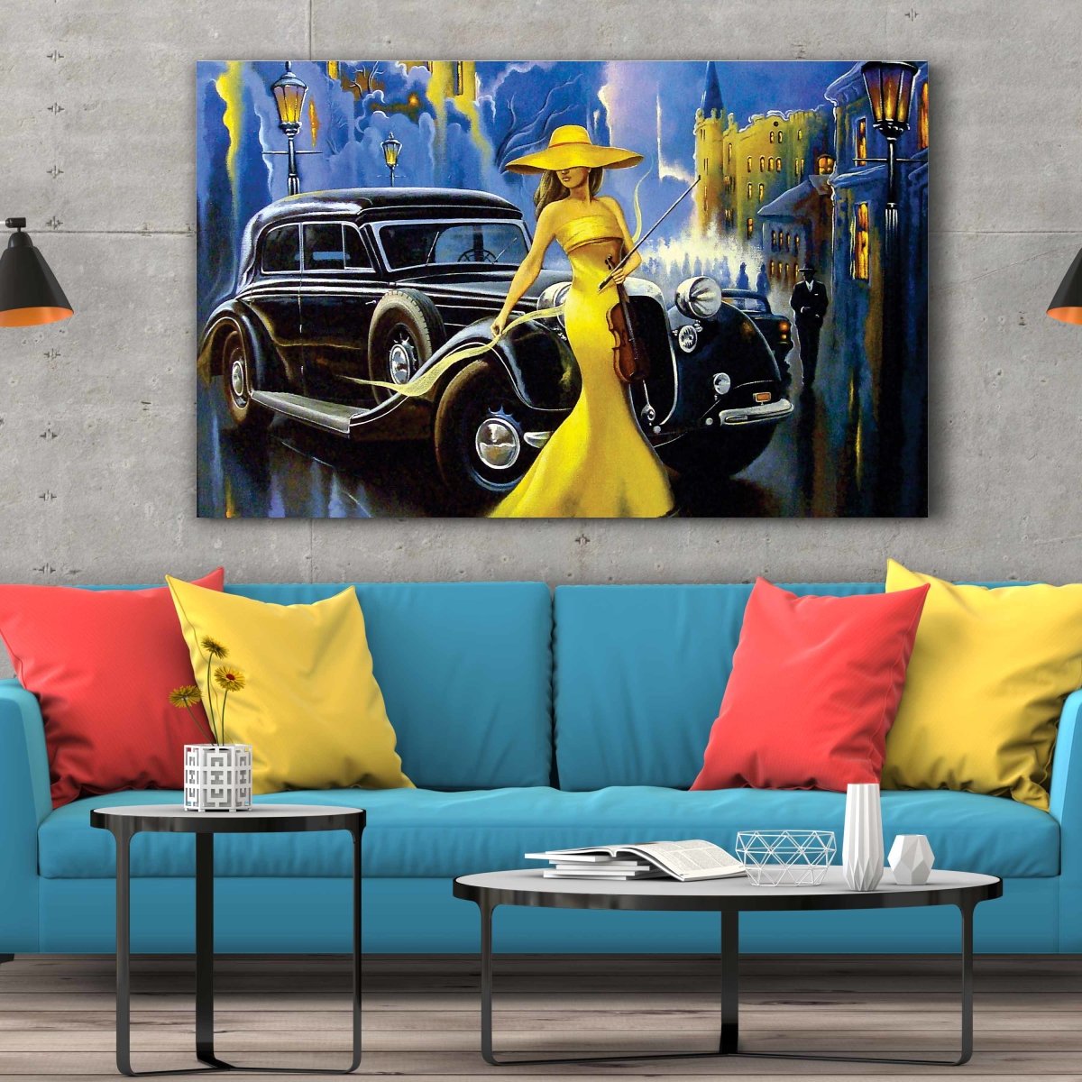 Tablou Canvas Car and Girl Old City - clevny.ro