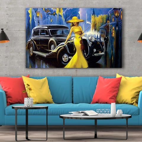 Tablou Canvas Car and Girl Old City - clevny.ro