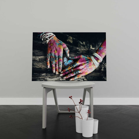 Tablou Canvas Colorful Hands on Tree Surface - clevny.ro