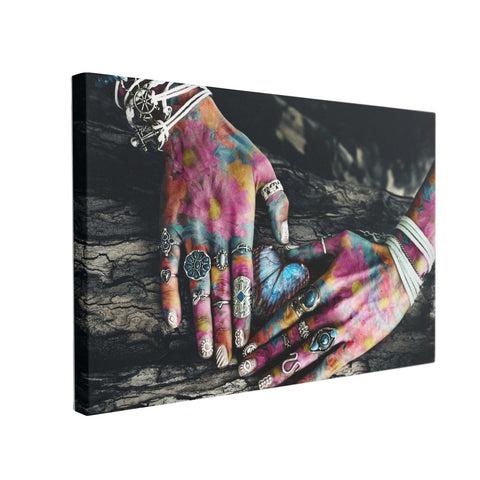 Tablou Canvas Colorful Hands on Tree Surface - clevny.ro