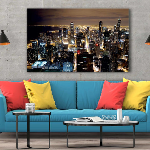 Tablou Canvas Downtown Chicago at Night - clevny.ro