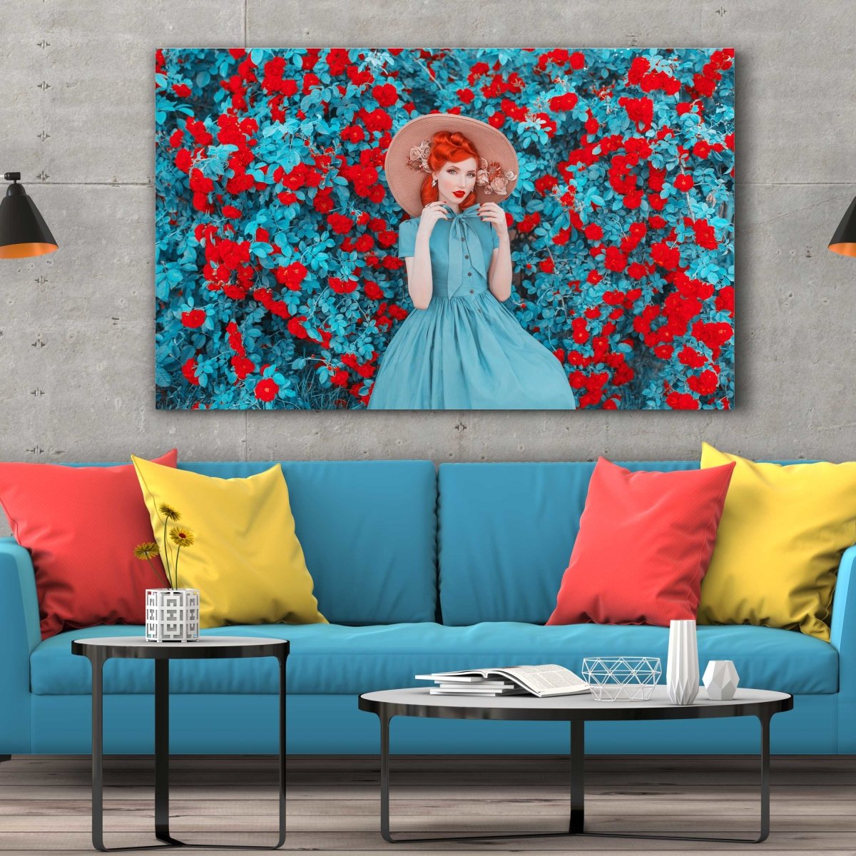 Tablou Canvas Fabulous Lady with Red Lips in Dress - clevny.ro