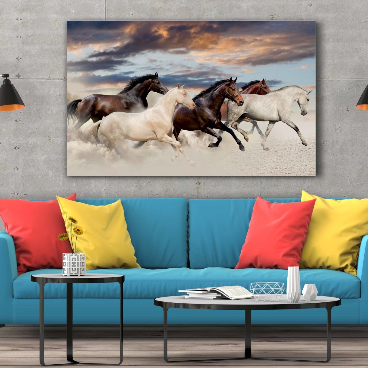 Tablou Canvas Five Horse Run - clevny.ro