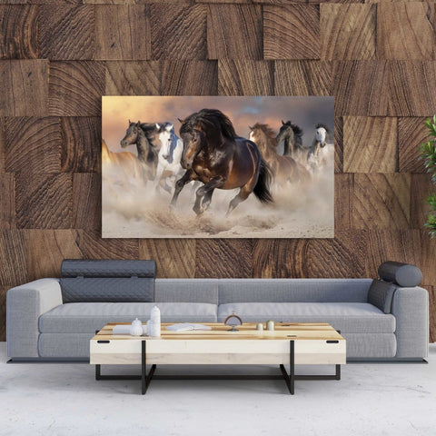 Tablou Canvas Horse Herd Run in Desert - clevny.ro