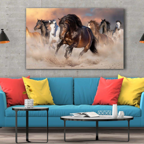 Tablou Canvas Horse Herd Run in Desert - clevny.ro