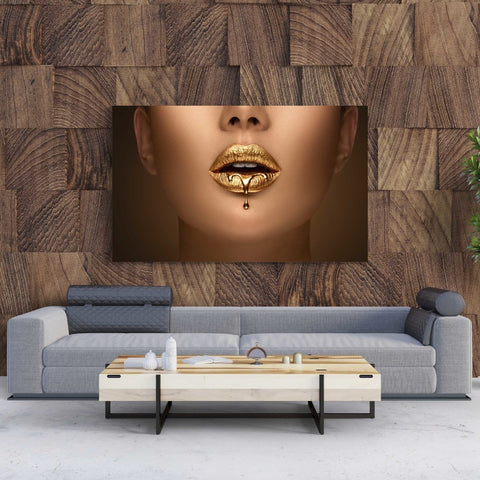 Tablou Canvas Liquid Metal Dripping from Gold Lips - clevny.ro