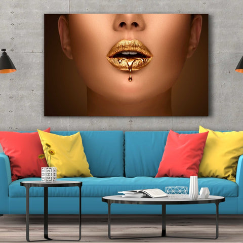 Tablou Canvas Liquid Metal Dripping from Gold Lips - clevny.ro