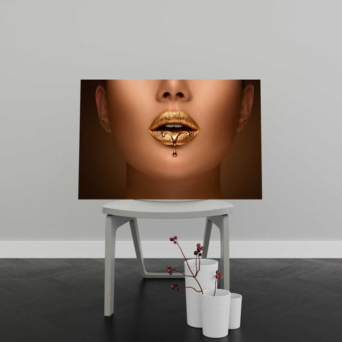 Tablou Canvas Liquid Metal Dripping from Gold Lips - clevny.ro