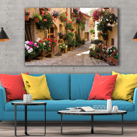 Tablou Canvas Medieval Alley with Flowers in Spello - clevny.ro